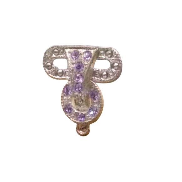 Antique Pot Metal Tiny Brooch with Clear and Lavender Paste Rhinestones, Art Dec - Picture 3 of 4